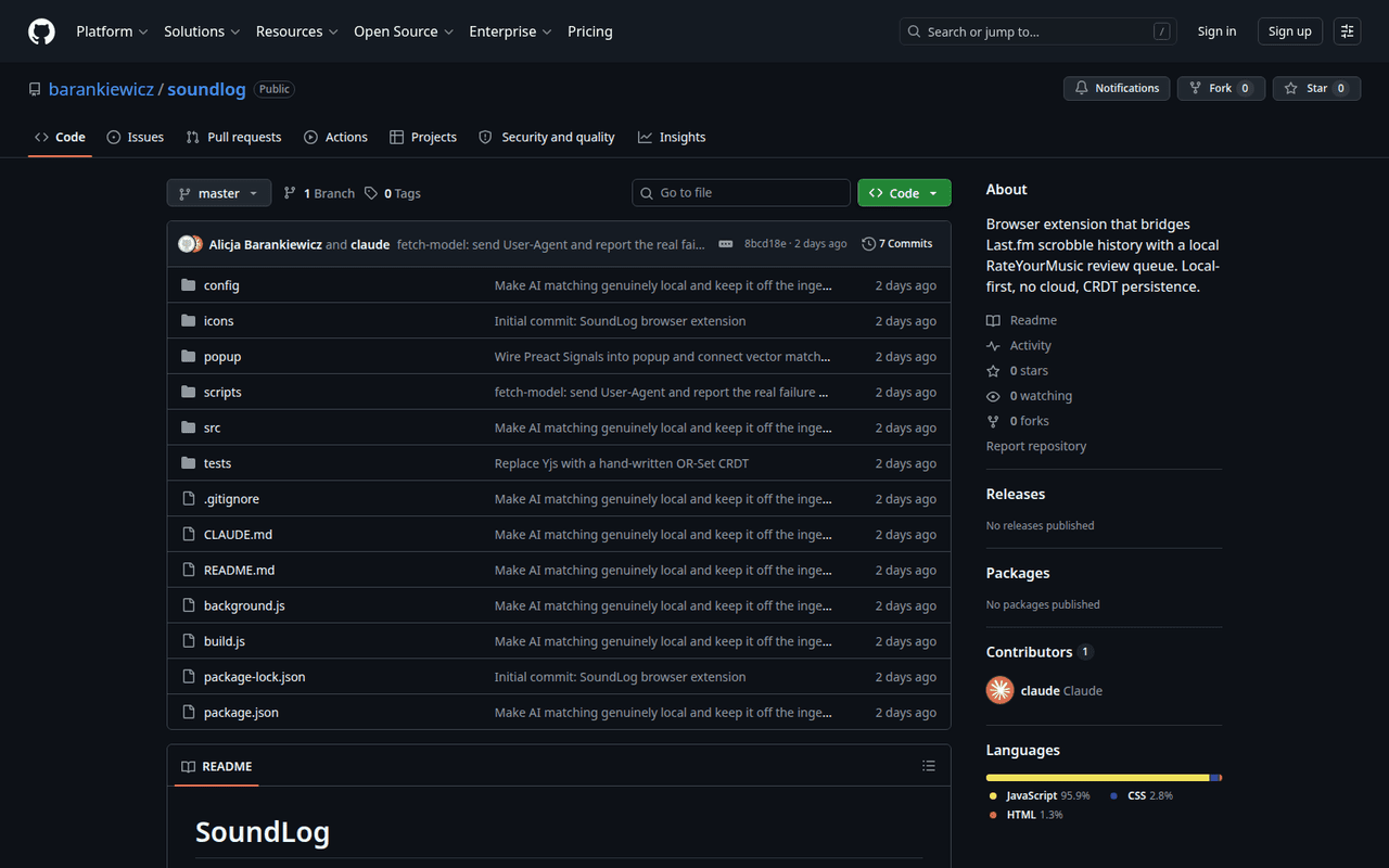SoundLog GitHub repository screenshot